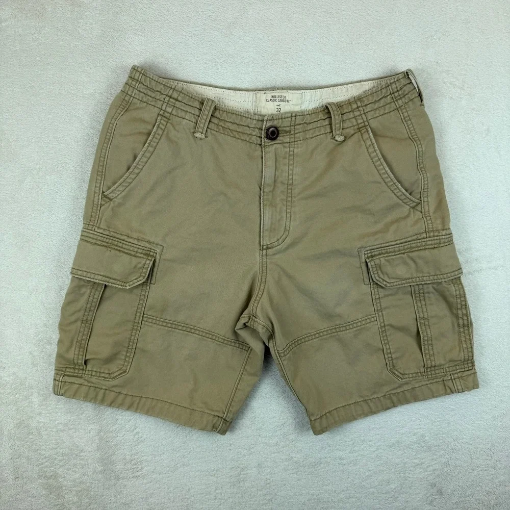 Hollister Classic Cargo Fit Shorts Mens 32 Khaki Tan Cotton Multi Pocket Y2K